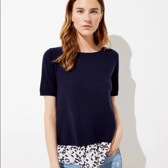 LOFT Mixed Media Cheetah Sweater - Picture 1 of 6